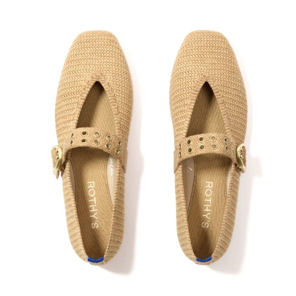 Rothy's The Max Buckle Mary Jane Tan Woven Size 8 - Picture 1 of 14